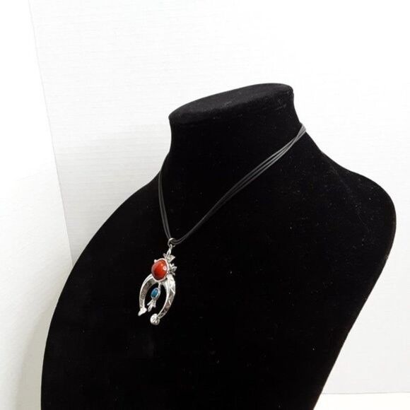 Vintage Native American Silver Tone Gem Pendant Necklace Y2K - Picture 8 of 8